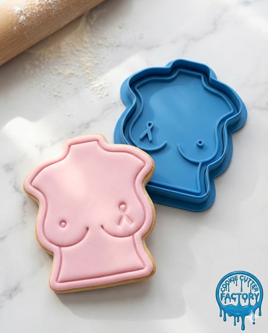 Breast Cancer Awareness Torso Cookie Cutter and Embosser Stamp | Pink Ribbon, Survivor Support