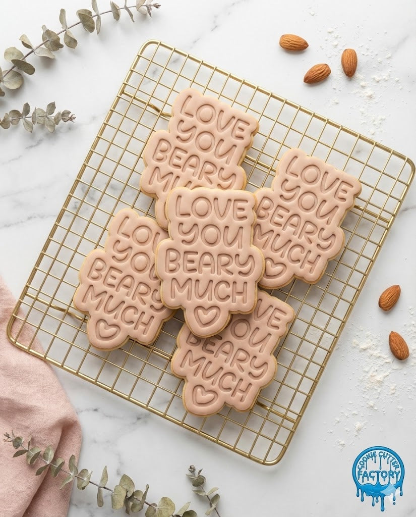 Love You Beary Much Cookie Cutter and Embosser Stamp | Cute Valentine's Pun, Bear Quote, Love Text