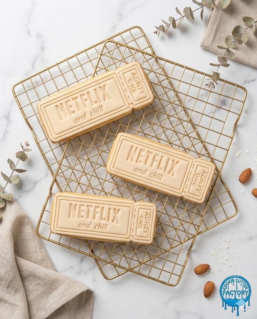 Netflix and Chill Ticket Cookie Cutter and Embosser Stamp | Movie Night, Valentine's Date, Funny Quote
