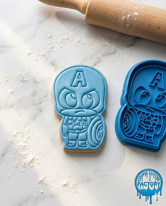 Cute Captain America Cookie Cutter and Embosser Stamp | Superhero, Avengers Party, Kids Birthday Treat