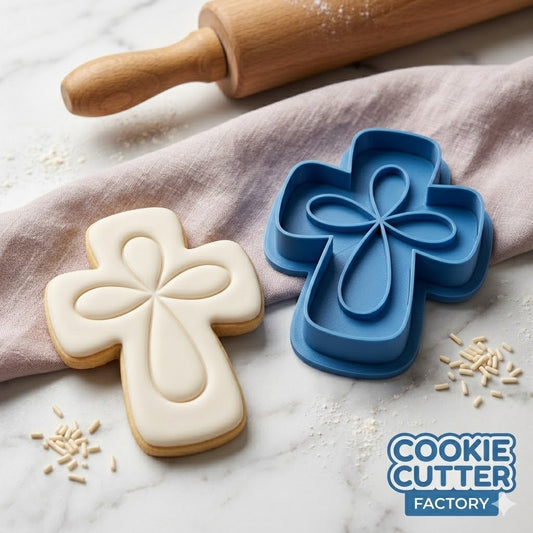 Elegant Cross Cookie Cutter and Embosser Stamp Set | Baptism, Christening, First Communion, Easter