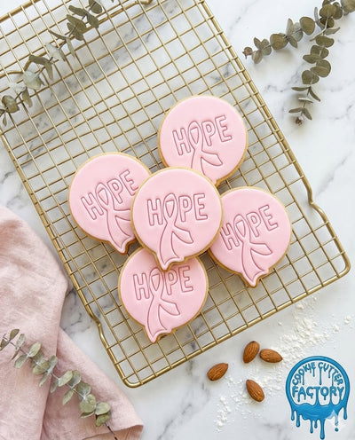 Hope Text Awareness Ribbon Cookie Cutter and Embosser Stamp | Breast Cancer Support, Survivor Quote
