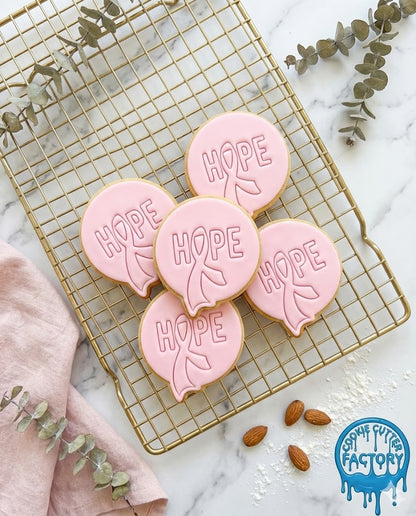 Hope Text Awareness Ribbon Cookie Cutter and Embosser Stamp | Breast Cancer Support, Survivor Quote