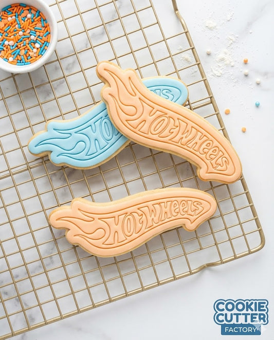 Hot Wheels Style Logo Cookie Cutter and Embosser Set – Race Car Birthday Baking Tool