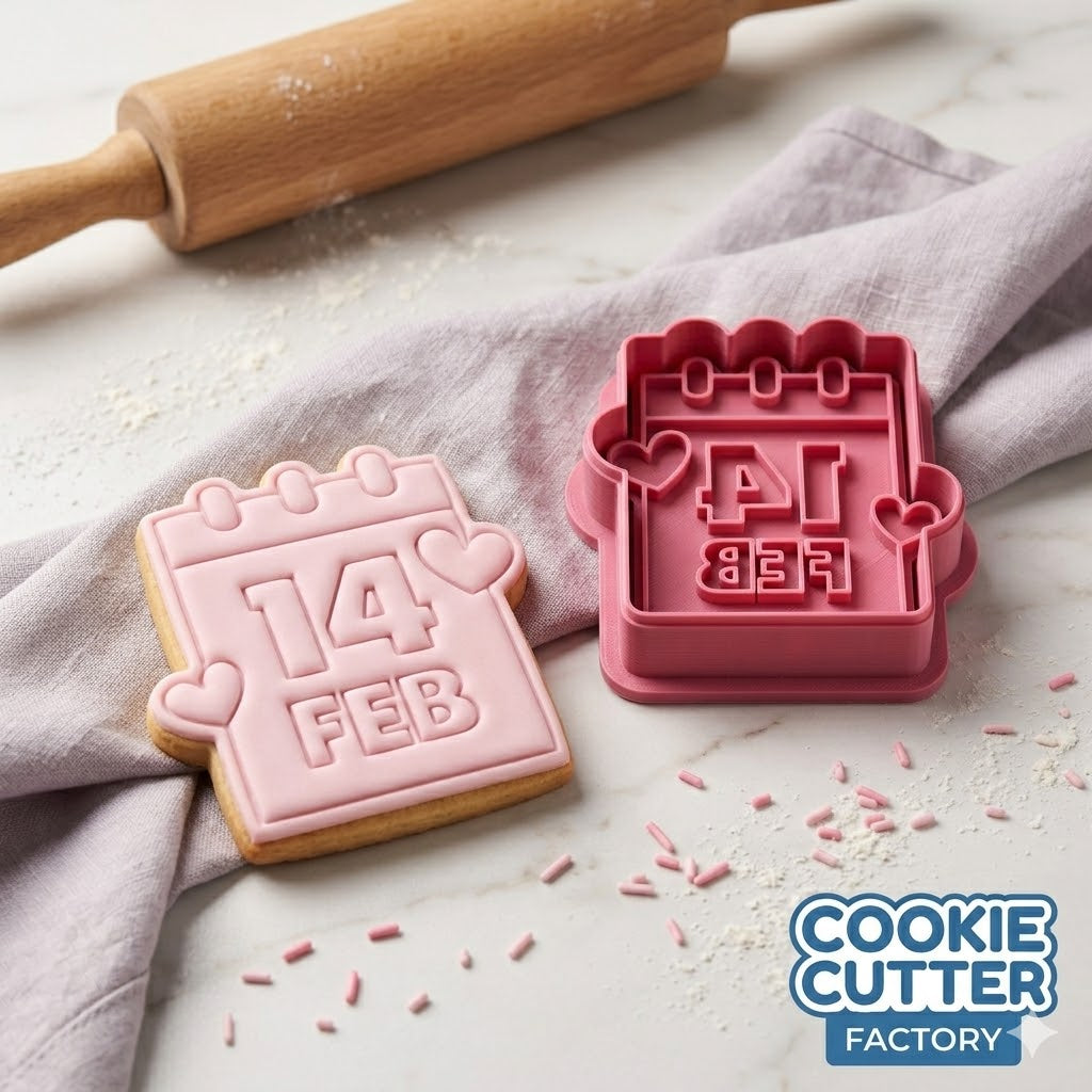14 Feb Calendar Cookie Cutter and Embosser Stamp | Valentine's Day, Save the Date, February 14th