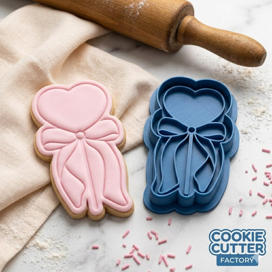 Heart Lollipop with Ribbon Bow Cookie Cutter and Embosser Stamp | Valentine's Candy, Sucker, Sweet Treat