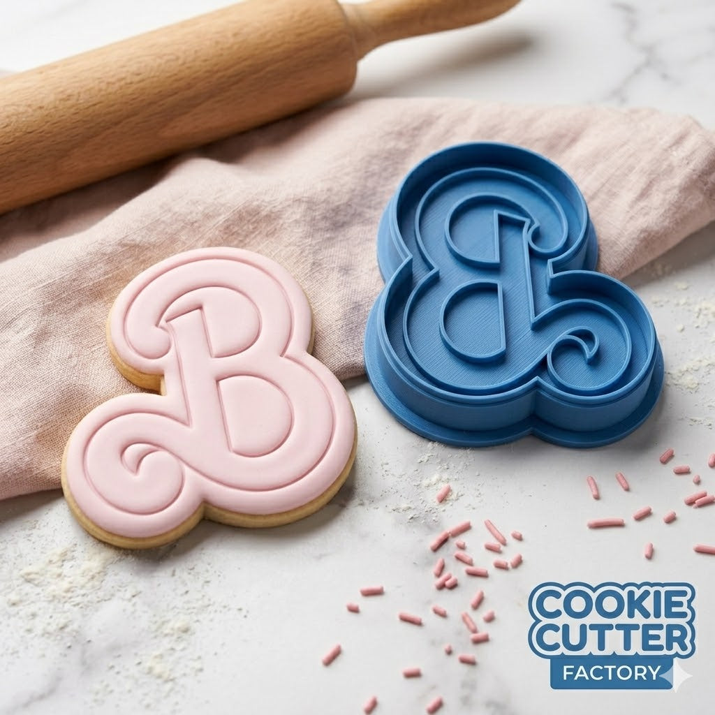 Barbie Style Letter B Cookie Cutter and Embosser Stamp | Fashion Doll Font, Pink Theme, Girls Birthday