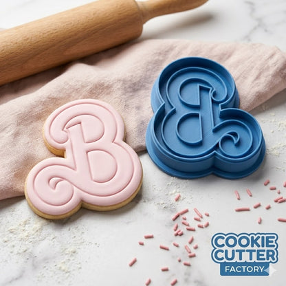 Barbie Style Letter B Cookie Cutter and Embosser Stamp | Fashion Doll Font, Pink Theme, Girls Birthday
