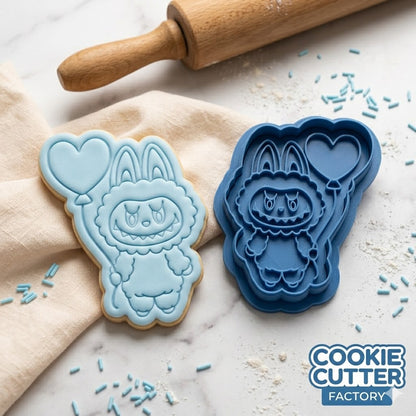 Labubu Holding Heart Balloon Cookie Cutter and Embosser Stamp The Monsters, Valentine's Day