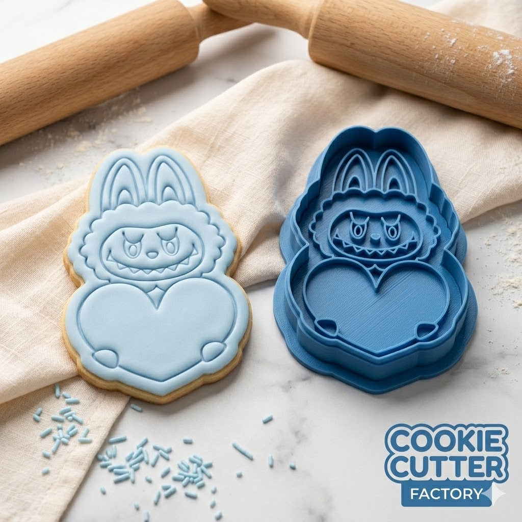 Labubu Holding Heart Cookie Cutter and Embosser Stamp , The Monsters, Art Toy, Valentine's Day