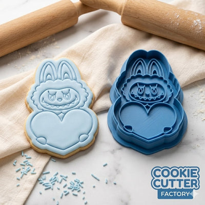 Labubu Holding Heart Cookie Cutter and Embosser Stamp , The Monsters, Art Toy, Valentine's Day