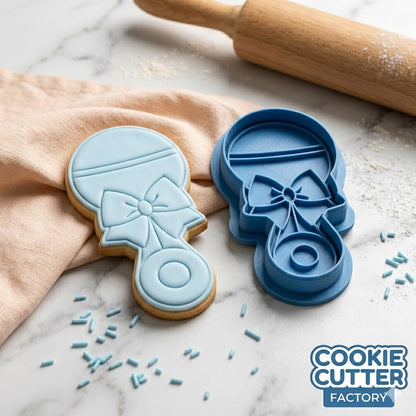Baby Rattle with Bow Cookie Cutter and Embosser Stamp | Baby Shower, Gender Reveal, Newborn Gift