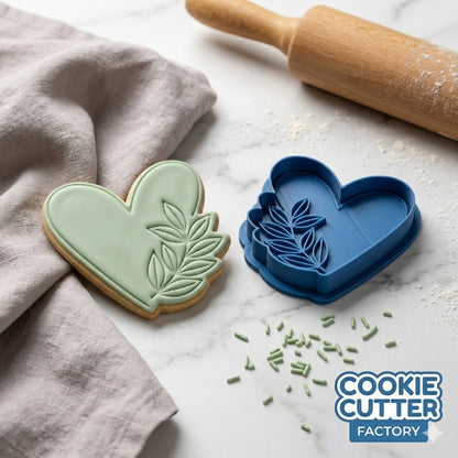 Floral Heart with Leaves Cookie Cutter and Embosser Stamp | Boho, Botanical, Wedding, Valentine
