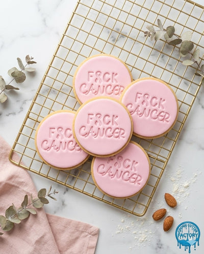 F*ck Cancer Text Cookie Cutter and Embosser Stamp | Awareness Ribbon, Support Quote