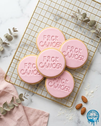 F*ck Cancer Text Cookie Cutter and Embosser Stamp | Awareness Ribbon, Support Quote