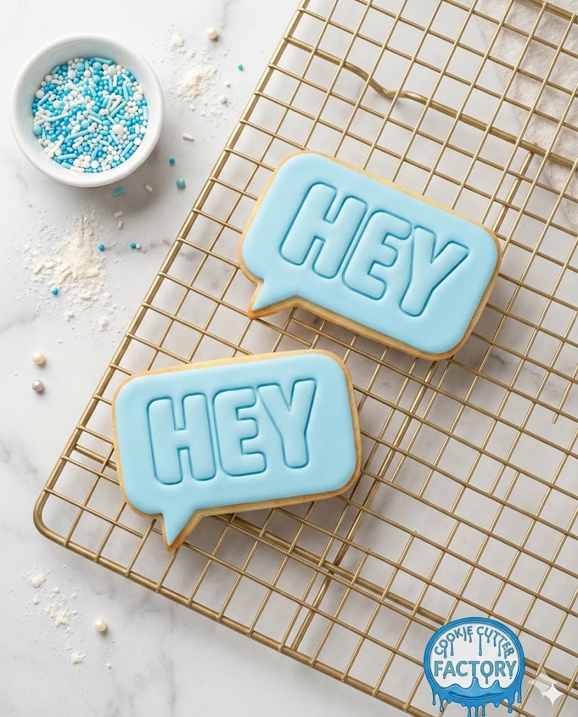 HEY Speech Bubble Text Cookie Cutter and Embosser Stamp | Greeting, Social Media Quote