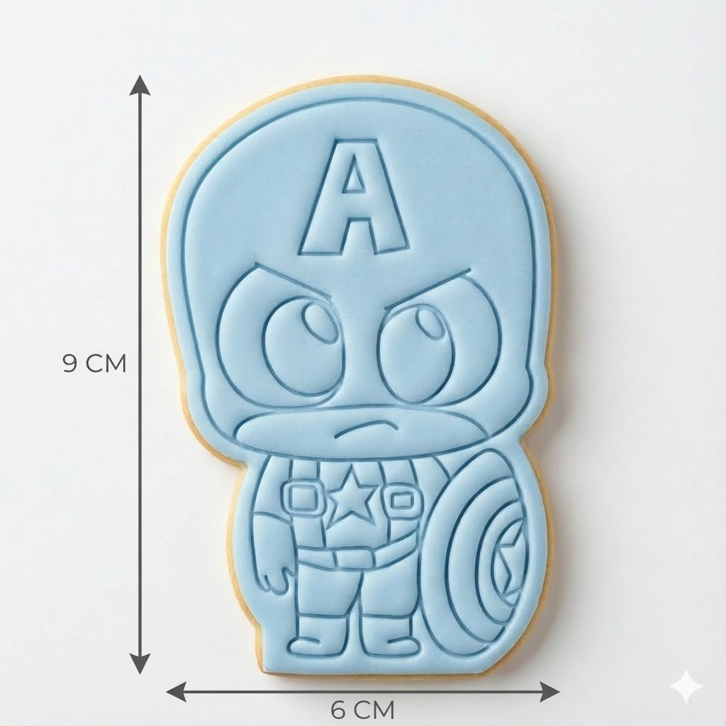 Cute Captain America Cookie Cutter and Embosser Stamp | Superhero, Avengers Party, Kids Birthday Treat