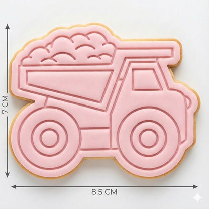 Construction Site Cookie Cutter and Embosser Set – 6 Piece Digger and Truck Birthday Baking Tools
