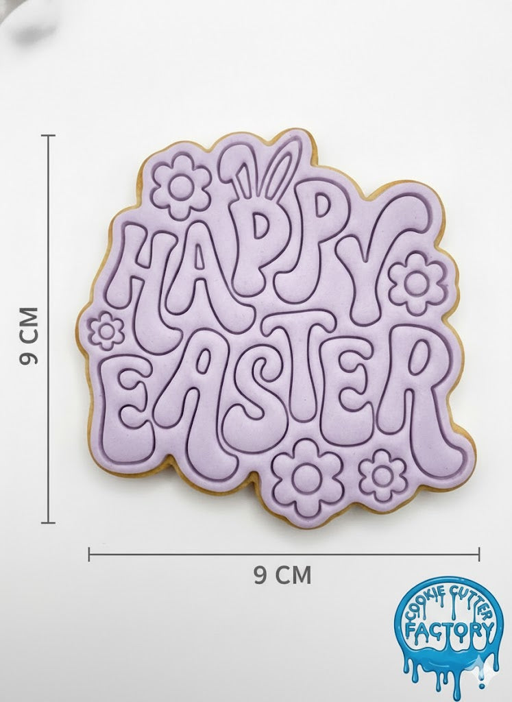 Groovy Happy Easter Cookie Cutter and Embosser Stamp - Retro Holiday Baking