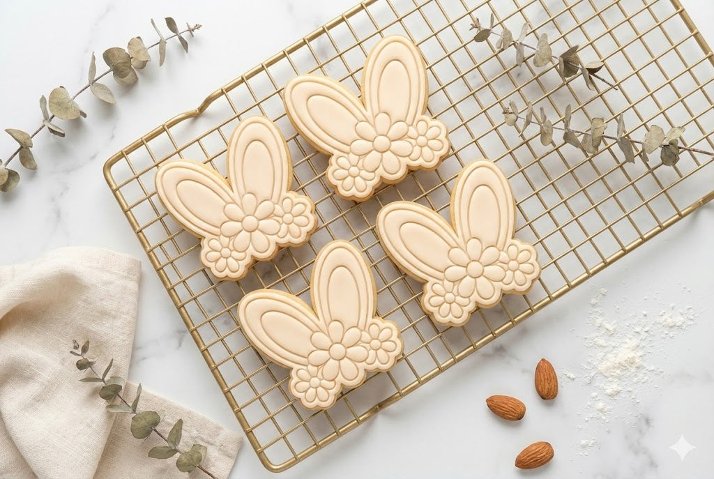 Floral Bunny Ears Cookie Cutter and Embosser Stamp | Easter Rabbit, Spring Flowers, Cute Animal