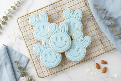 Smiley Bunny Face Cookie Cutter and Embosser Stamp | Happy Easter Rabbit, Emoji Face, Cute Kids Treat