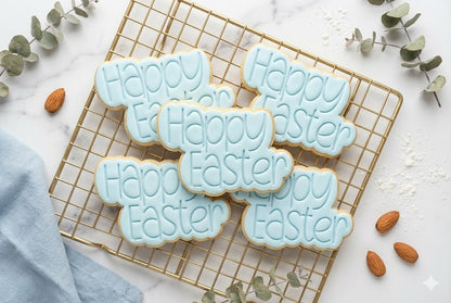 Happy Easter Text Cookie Cutter and Embosser Stamp | Fun Bubble Font, Spring Holiday, Cute Quote
