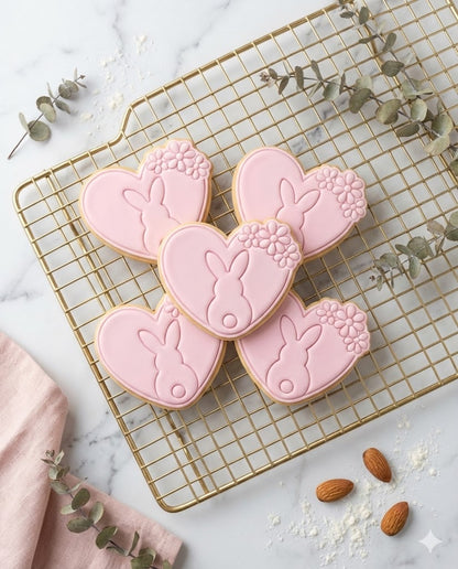 Bunny Heart with Flowers Cookie Cutter and Embosser Stamp | Easter Love, Rabbit Silhouette, Spring Cookie