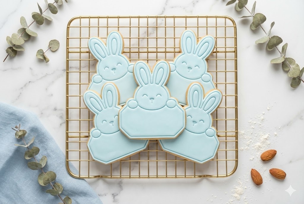Cute Bunny Holding Blank Sign Cookie Cutter and Embosser Stamp | Personalised Easter Name Plaque, DIY Place Setting
