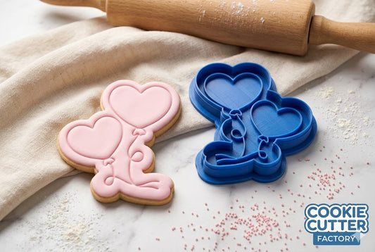 Double Heart Balloons Cookie Cutter and Embosser Stamp | Floating Love Hearts, Valentine's Day, Birthday Party