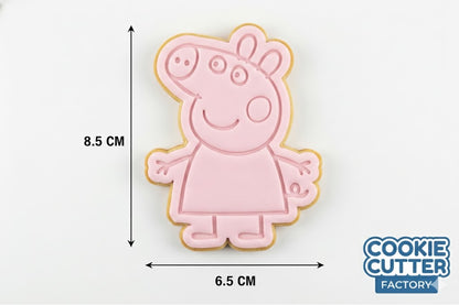 Energetic Piglet Character Cookie Cutter and Embosser Set – Cartoon Family Baking Tool