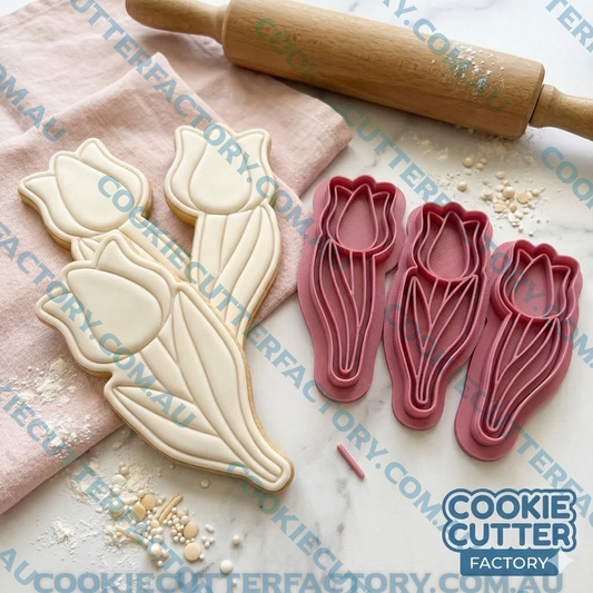 Watermarked - ulip Flower Cookie Cutter and Embosser Set of 3 – Easter & Spring Collection