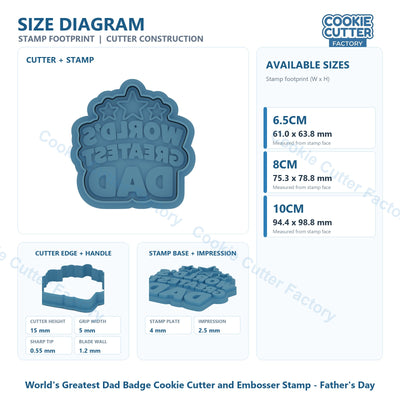World's Greatest Dad Badge Cookie Cutter and Embosser Stamp - Father's Day