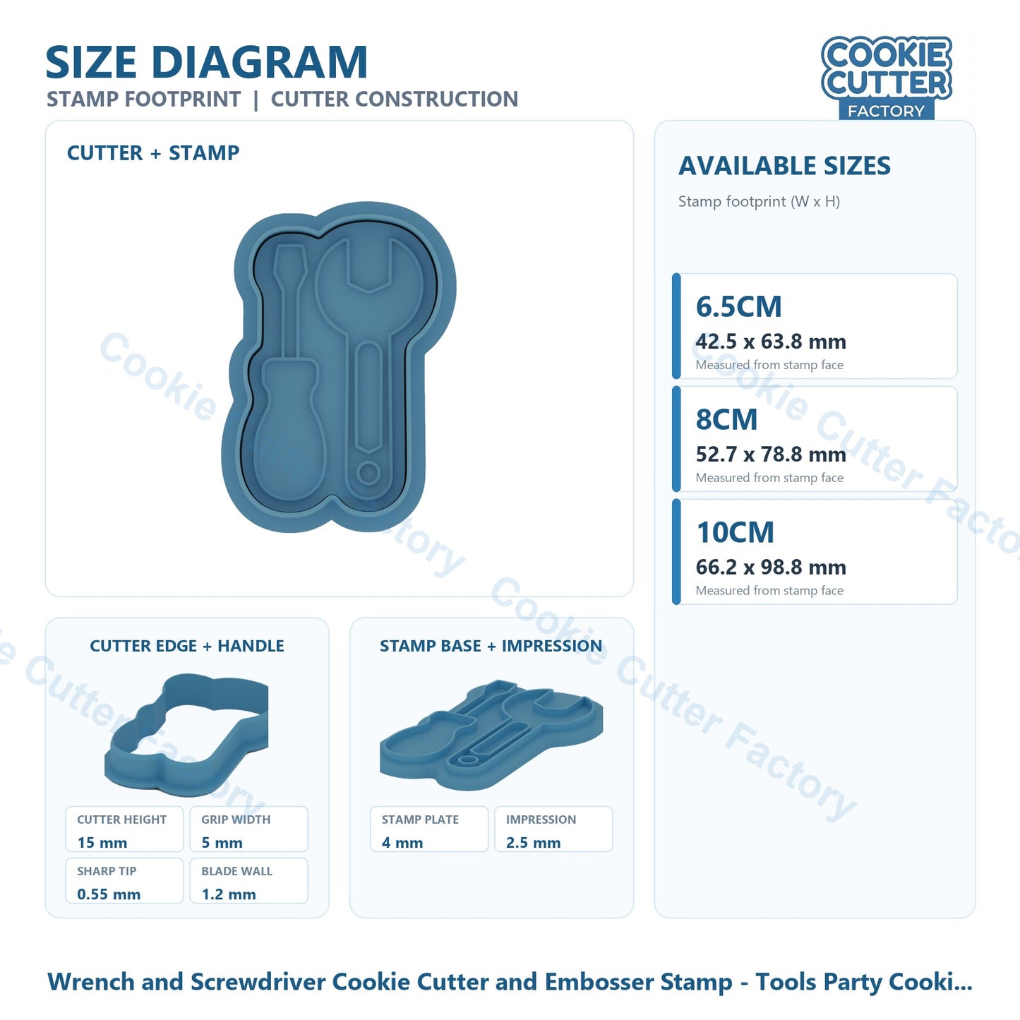 Wrench and Screwdriver Cookie Cutter and Embosser Stamp - Tools Party Cookies