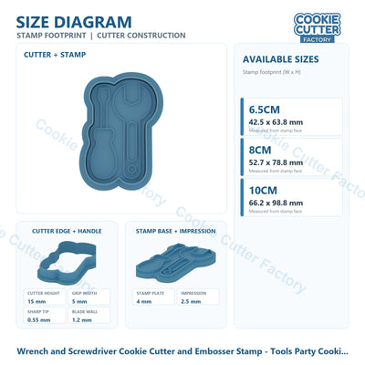 Wrench and Screwdriver Cookie Cutter and Embosser Stamp - Tools Party Cookies