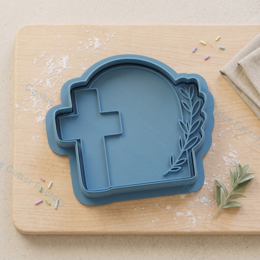 Plaque with Cross and Branch Cookie Cutter and Stamp - Easter Baptism