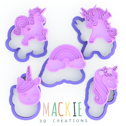 Unicorns and Rainbow Set 2 Cookie Cutter & Embosser Stamp Fantasy & mythical