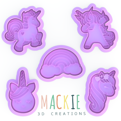 Unicorns and Rainbow Set 2 Cookie Cutter & Embosser Stamp Fantasy & mythical