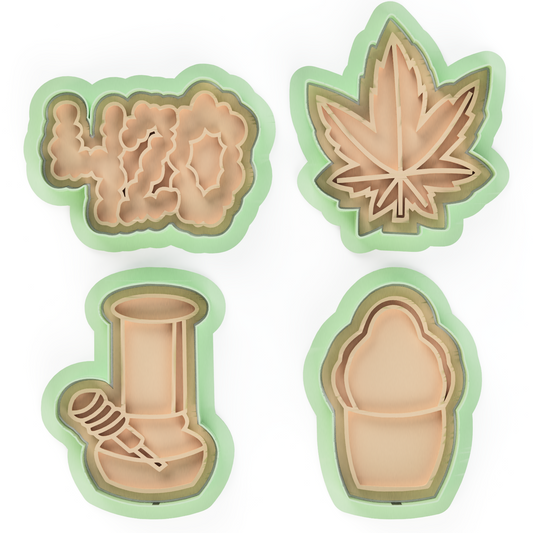 Cannabis Marijuana Leaf Weed 420 Cookie Cutter & Stamp Embosser Set