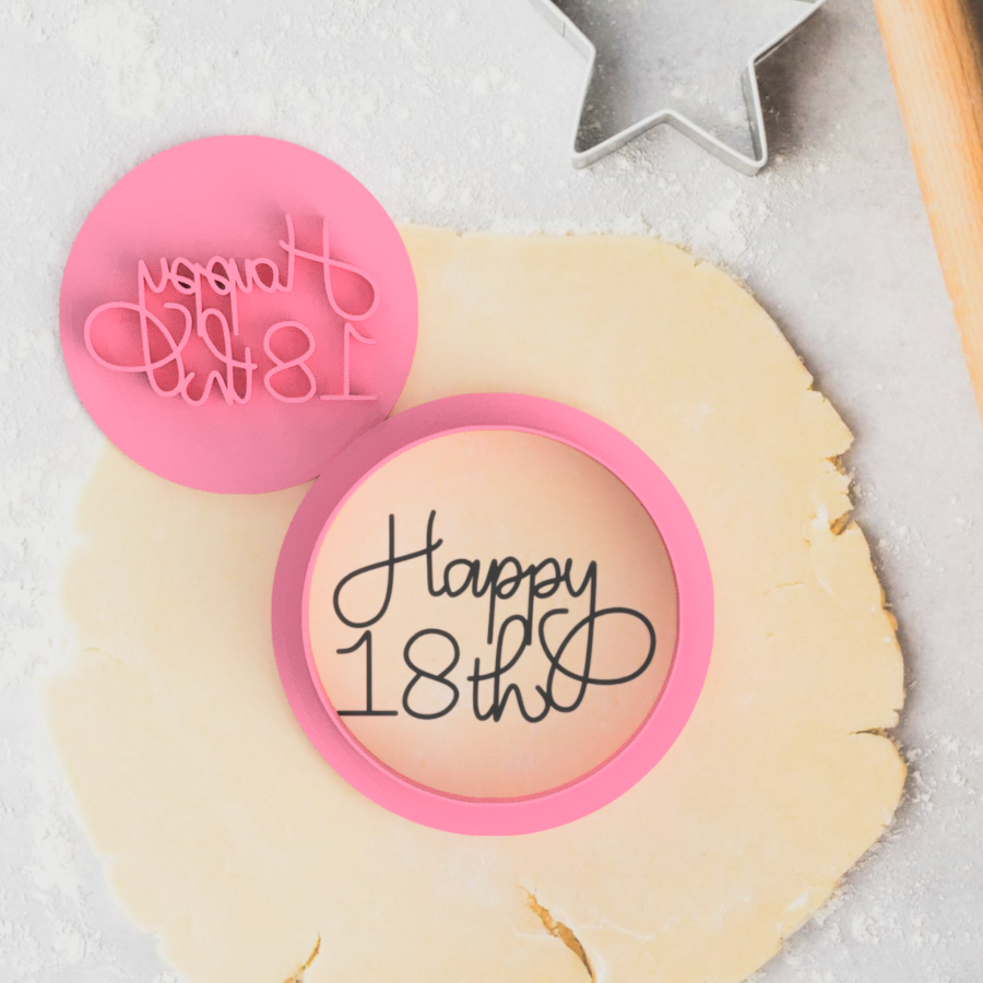 Happy 18 th Birthday Cookie Biscuit  Embosser Stamp and Cutter Set.