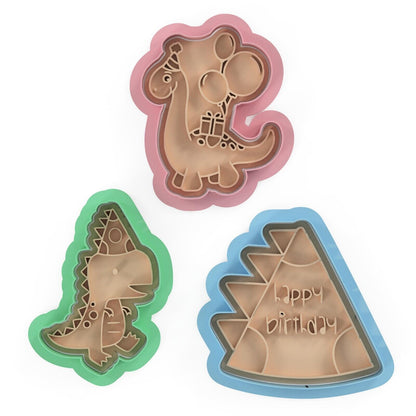 Dinosaur Birthday Cookie Cutter and Stamps Embossers Set