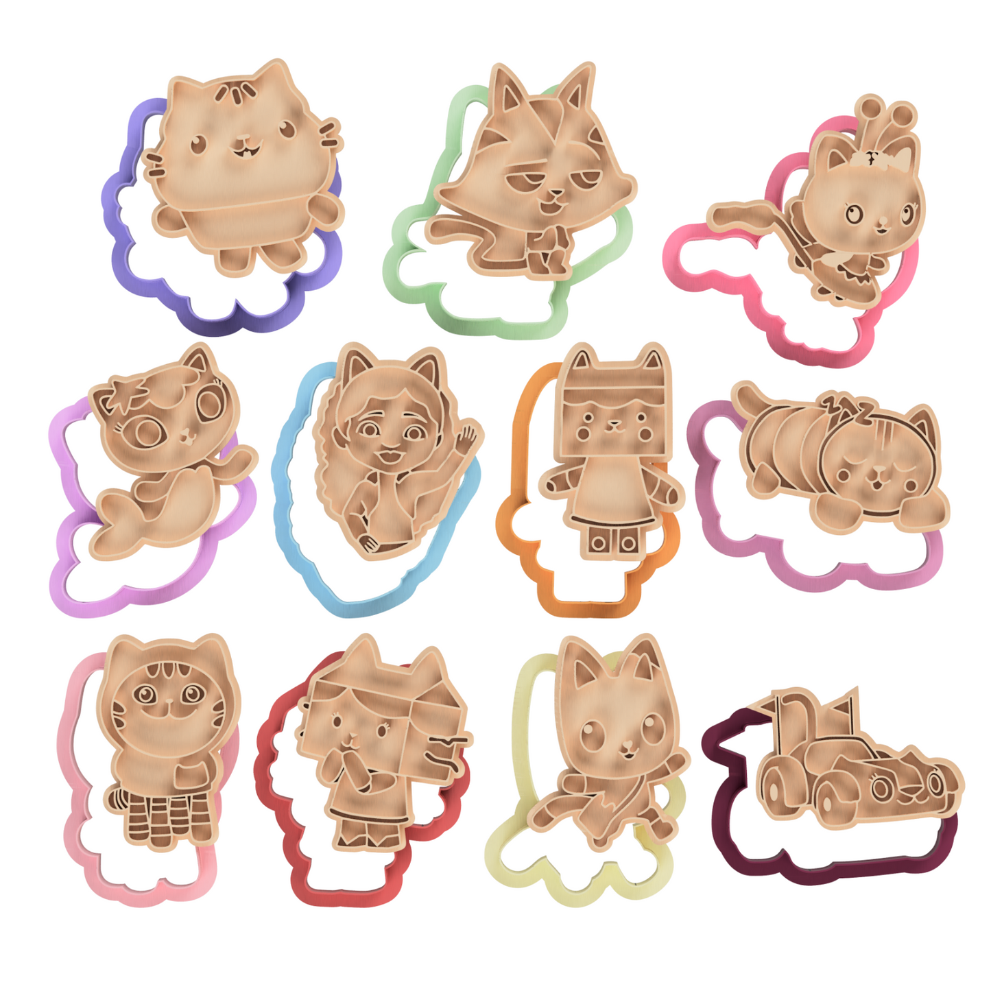 Cat Character Cookie Cutter & Embosser Stamps Set - Animated Adventure Theme  kids tv movie