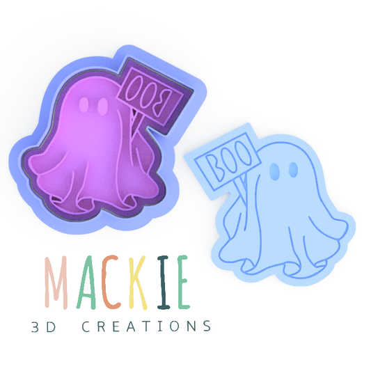 Ghost Boo Cookie Cutter & Stamp Set - Spooky Halloween Treats