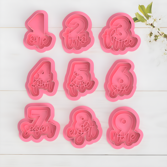 Numbers 1 to 9  Cookie Cutter and Embosser Stamp Set