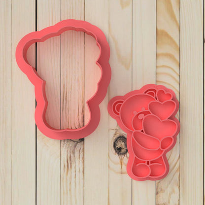 Bear Holding Hearts Cookie Cutter and Embosser Stamp Valentine's Day