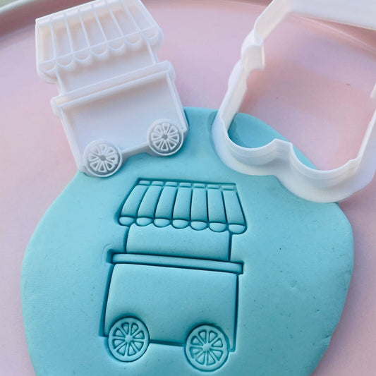 Ice Cream Cart Food Stand Cutter & Embosser Set Cookie Cutters & Fondant.