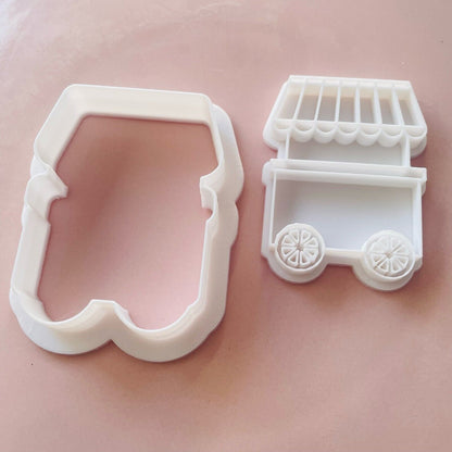 Ice Cream Cart Food Stand Cutter & Embosser Set Cookie Cutters & Fondant.