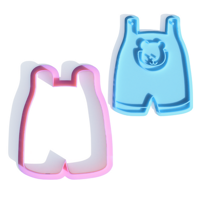 Baby Shower Overalls With Bear Cookie Cutter & Embossers Stamps Set