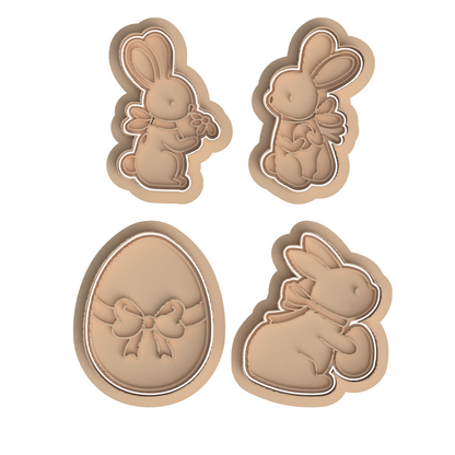 Easter set V1 Egg Bunny Cookie Cutter and Embosser Stamp