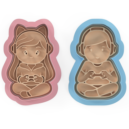 Gamer Girl or Boy Cookie Cutters & Embosser Stamps Birthday Set