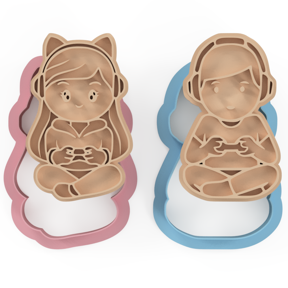 Gamer Girl or Boy Cookie Cutters & Embosser Stamps Birthday Set